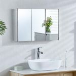 Bathroom Cabinet Triple Door Wall Mount Mirror Storage Cupboard Stainless Steel