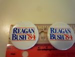 2 Political Campaign Buttons Pin Backs  1.5" Reagan Bush '84 White Background