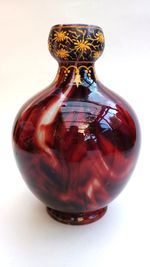 Early Loetz Carneol Glass Vase  with stylised Foliate Enamelling c.1889 Bohemian