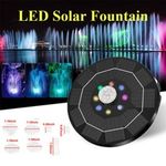 Solar Powered Fountain Bird Bath Fountains Pump with Color LED Lights 6 Nozzles