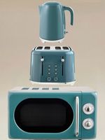 Kettle Toaster Microwave Kitchen Set Teal Blue Retro Stylish Essential Vitage UK