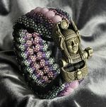 Purple Paracord Bracelet with white Brass Head clasp, Amethyst beads