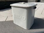 Vintage Large White Enamel Bread Bin with Blue Handles and Blue Rim. 1930’s/40’s