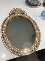 Anglo Indian Teak Wall Mirror wooden frame bone mother-of-pearl ebony inlay