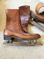 Harrods Ltd London Vintage Figure Skates Leather Brown Lace-Up Size C 931