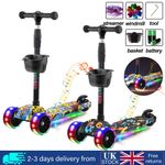 Kids Scooter Child Kick Flashing LED Light Up 3 Wheel Push Adjustable Folding UK