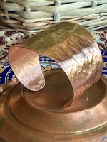 Wide Hammered Copper Cuff Bracelet / Open Bangle Adjustable No Stone
