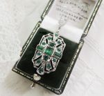 💗 Vintage Art Deco 1920's Inspired Paste Geometric Emerald Green  Drop Necklace