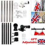 6FT Wall Mounted Adjustable Flag Pole Kit Black Stainless Steel Mounting Bracket