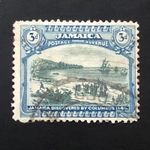 JAMAICA 1921 3d STAMP-LANDING OF COLUMBUS-MYRTE GREEN-BLUE-SG JM 99a-USED