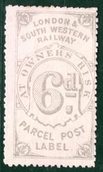 GB LSWR RAILWAY *Parcel Post Label* QV Stamp 6d Lilac (c1872) Mint MNG BROWN64