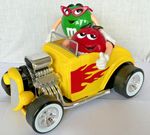 Vintage M&Ms World Hot Rod Candy Dispenser Yellow Car Red Green Characters 1999