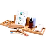 Luxury Bamboo Bath Caddy Tray Extendable Bathtub Rack Spa Book Wine Holder
