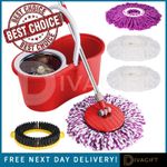 RED MOP BUCKET SET 360 FLOOR MAGIC SPIN MICROFIBER WITH 4 MOP HEADS + BRUSH NEW