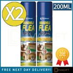2 x FLEA KILLER SPRAY 200ML AEROSOL ANIMAL DOG CAT PET BED FOR HOME FLEA CARE