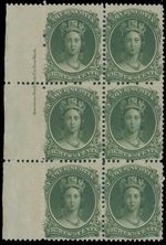 1860 NOVA SCOTIA QUEEN VICTORIA 8 1/2C IMPRINT BLOCK OF 6, YELLOW PAP, NH UN.#11