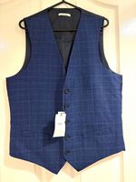 Marks and Spencer Mens Blue Checked Formal Waistcoat 38 Regular Polyester