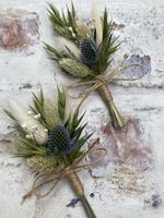 Wedding,Corsage/Buttonhole,Scottish,Blue Thistle,& Heather,Rustic, Natural Jute