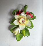 Lovely fine bone china healacraft  Floral Flower pendant Loop Green Pink