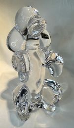 Vintage Sevres France Crystal Poodle 8" Figurine  Sitting Up Etched Signature