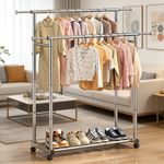 Heavy Duty Double Clothes Rail 120KG Load Clothes Rack for Bedroom Open Wardrobe