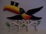 LARGE COAT RACK HAND PAINTED CAST IRON HOOKS FLYING TOUCAN GUINNESS GLASSES BAR