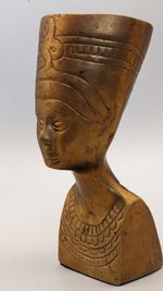 -Vtg Egyptian Pharaoh Queen Nefertiti Bust Figurine Sculpture Solid Brass 5,5''