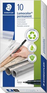 STAEDTLER 318-9 Lumocolor Permanent Pen, Fine Line Width, 0.6Mm - Black (Box of
