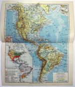 The America's - Original 1924 German Physical Map by Meyers. Vintage