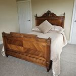 Bed Antique French Oak Double Bed Frame Carved Headboard 