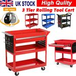 3 Tier Tool Storage Trolley Cart Heavy Duty Garage Trolley Workshop Garage Wheel