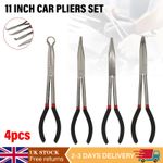 4x 280mm Long Needle Nose Pliers - Straight/Bent Tip Extended Reach Tool Set
