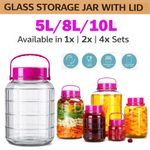 Large 5L 8L 10L Glass Storage Jar Wide Mouth Airtight Lid Handle Food Preserving