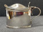 Silver Plated Mustard Pot Wm Hutton Cobalt Glass, Sterling Spoon by G G Rhoden
