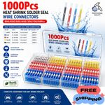 1000PCS Waterproof Solder Stick Seal Sleeve Heat Shrink Butt Wire Connectors Kit