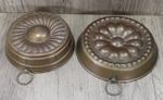 2x Vintage Brass Jelly Moulds - With Hanging Rings - 21cm & 24cm diameter