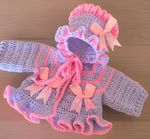 Baby Girl Cardigan And Bonnet Or Reborn 0/2 Months Hand Crochet Lilac/pink