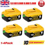4X For DeWalt 18V Battery 8.0Ah 6.0Ah 9.0Ah XR slide Li-ion DCB184 DCB182 DCB183