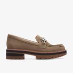 Clarks Womens Orianna Bit Dark Sand Suede Loafers,Slip Ons Suede Casual