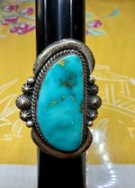 Navajo Handmade Heavy Sterling Silver Blue Turquoise Bezel Set Ring Signed Sz 9