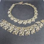 Vintage Coro Gold Tone Leaf Necklace Bracelet Set Mid Century READ