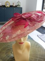 smart large golden cream and red floral print  Ascot/races/ wedding hatinator