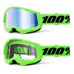 100% STRATA 2 MOTOCROSS MX BIKE MTB GOGGLES NEON GREEN CLEAR / MIRROR LENS