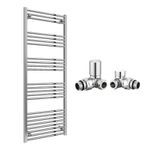 Reina Capo Flat Chrome Bathroom Heated Towel Rail 1800 x 600 and Manual Valves