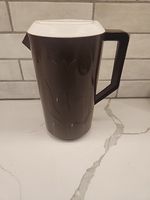 Vintage 1960s Brown Pitcher embossed With Tulip Flower W/ White Strain Pour Lid