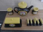 Marmite tea pot ,toast rack,2 egg cups and butter dish.Good Condition,no damage.