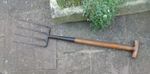 Vintage BULLDOG Garden Fork,  wooden T Handle.  Digging fork.