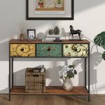 Tohomeor Entryway Console Table 3 Retro Flowers Fabric Drawers Boho Narrow Long