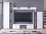 Modern TV Entertainment Unit BENTLEY Glass White Oak Living Room Furniture Set