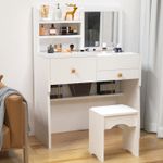 Dressing Table with  Mirror Modern Makeup Desk Vanity Table Set + Stool White